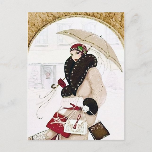 Cute retro vintage Art deco lady Holiday Postcard (Front)