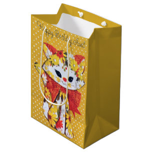 Cute retro vintage Aunt Happy Birthday cat Medium Gift Bag