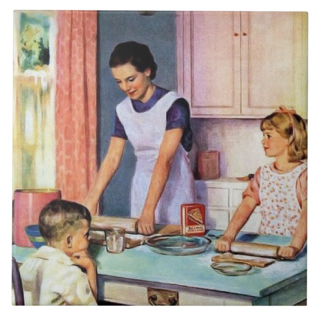 Cute retro vintage baking lady tile (Front)