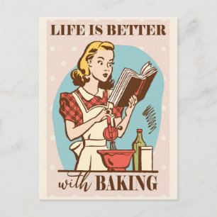 Cute Retro Vintage Baking Woman Postcard