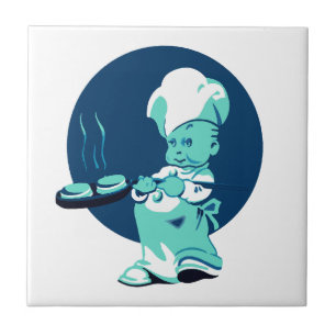 Cute Retro Vintage Blue Boy Chef Baker Tile