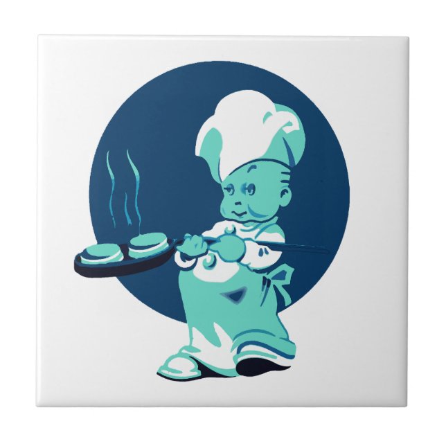Cute Retro Vintage Blue Boy Chef Baker Tile (Front)