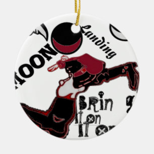 Cute retro vintage Bring it On Moon Landing HoHoHo Ceramic Tree Decoration