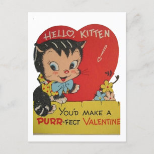 Cute retro vintage Cat Valentine Holiday Postcard