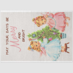 Cute Retro Vintage Christmas Angels and Tree Tissue Paper
