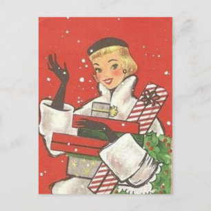 Cute retro vintage Christmas Holiday shopping lady