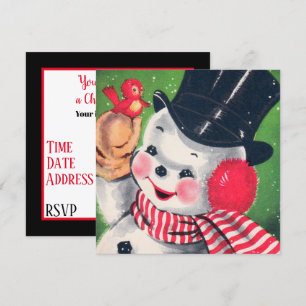 Cute retro vintage Christmas snowman Holiday party Invitation