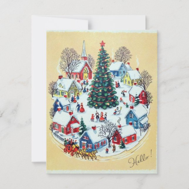 Cute Retro Vintage Christmas Village Holiday Card (Front)