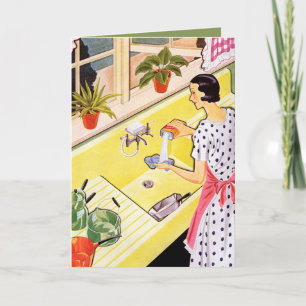 cute retro vintage cleaning lady add sentiment note card
