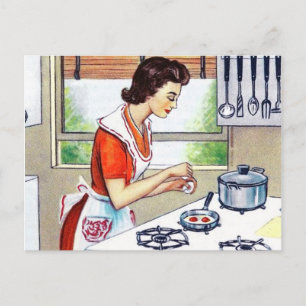 Cute retro vintage cooking lady holiday postcard