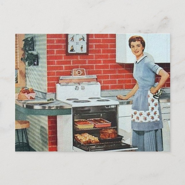 Cute retro vintage cooking lady kitchen postcard (Front)