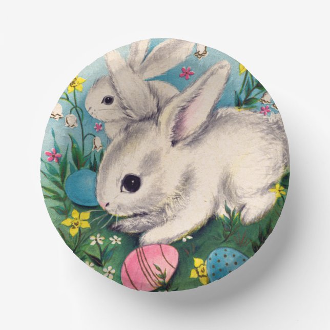cute retro vintage Easter bunnies  Paper Plate (Front)