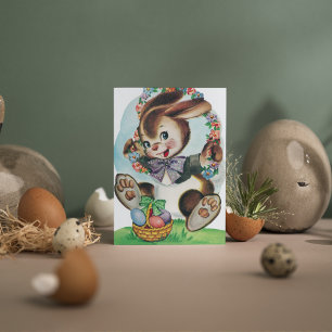 Cute retro vintage Easter bunny add message Holiday Card