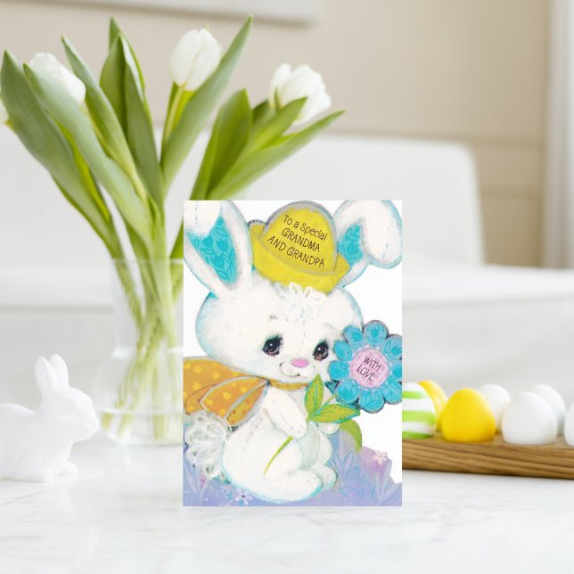 Cute retro vintage Easter bunny Grandparents Holiday Card (Creator Uploaded)
