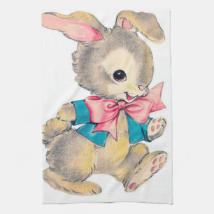 Cute retro vintage Easter bunny Holiday Tea Towel