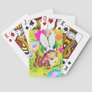 Cute retro vintage Easter cat Playing Cards