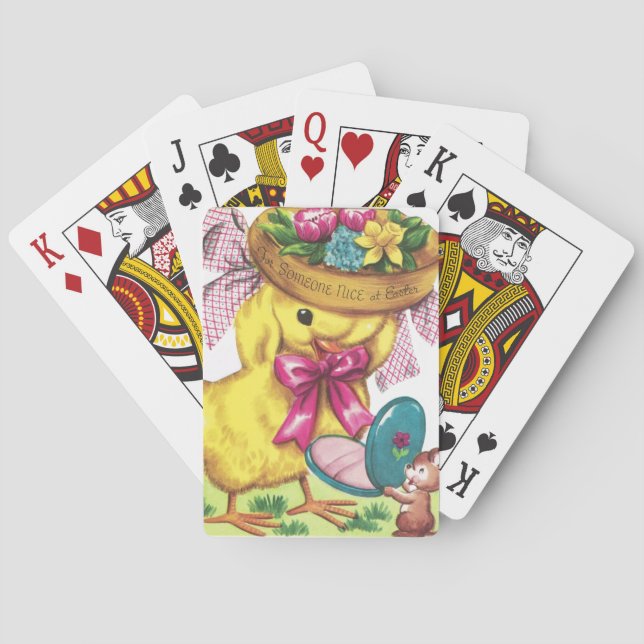 Cute retro vintage Easter chick Playing Cards (Back)