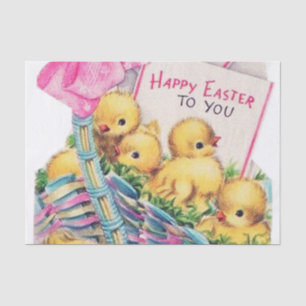 Cute retro vintage Easter chicks basket party Tissue Paper
