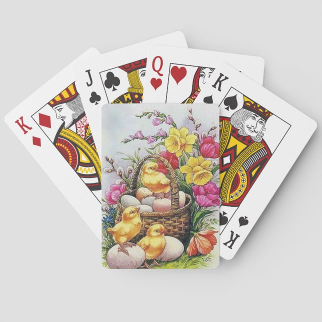 Cute retro vintage Easter chicks Playing Cards (Back)
