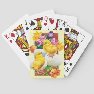 Cute retro vintage Easter chicks Playing Cards