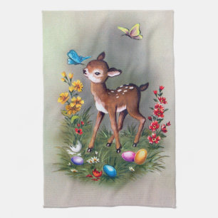 Cute retro vintage Easter deer Holiday towel
