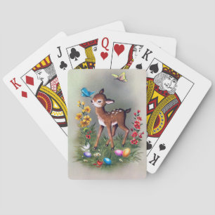 Cute retro vintage Easter deer Playing Cards