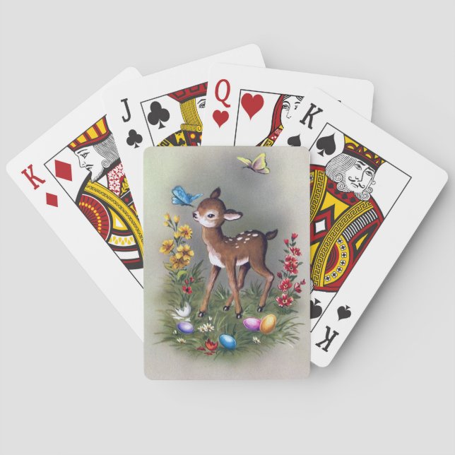 Cute retro vintage Easter deer Playing Cards (Back)