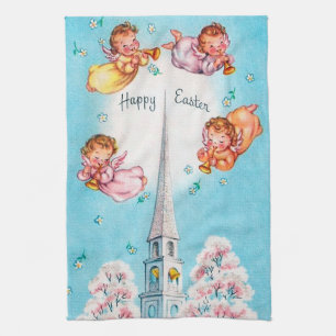 Cute retro vintage Esater Angels Tea Towel