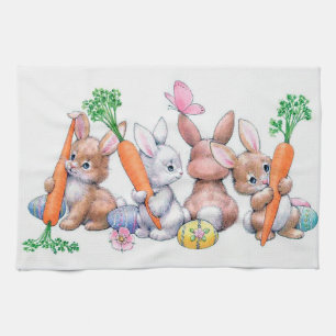 Cute retro vintage Esater bunnies Tea Towel