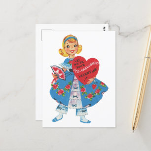 Cute retro vintage fashion girl Valentine Postcard