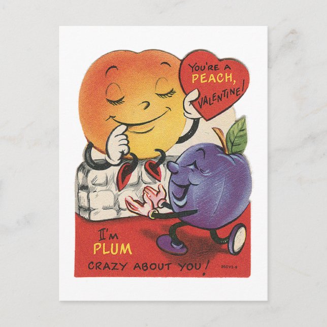 Cute retro vintage fruit Valentine Holiday Postcard (Front)