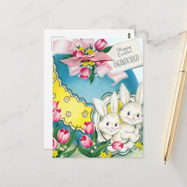cute retro vintage Grandchild Easter bunny Postcard (Front/Back In Situ)
