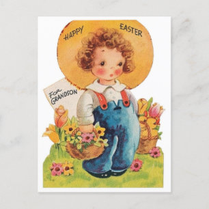 Cute retro vintage Grandson Holiday postcard