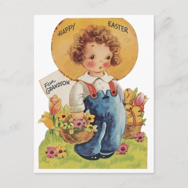 Cute retro vintage Grandson Holiday postcard (Front)