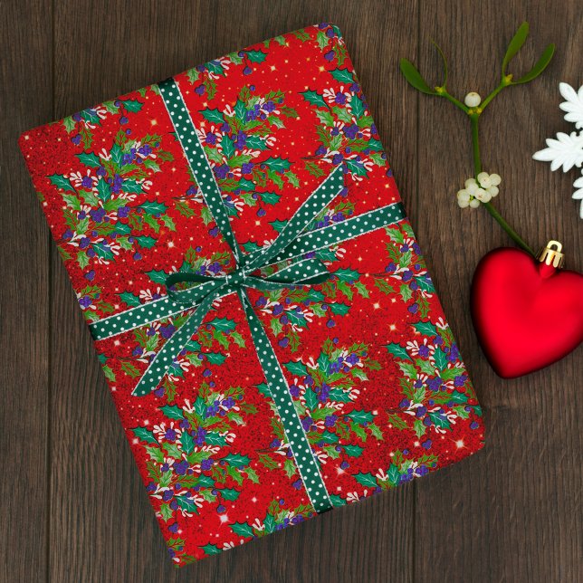 Cute retro vintage green leaves holidays  wrapping paper (Creator Uploaded)