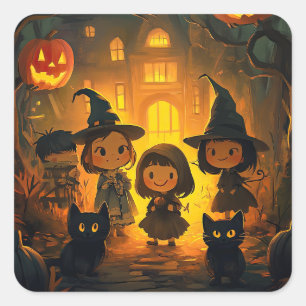 Cute Retro Vintage Halloween Kids Ghost Pumpkin  Square Sticker