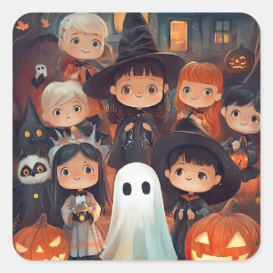 Cute Retro Vintage Halloween Kids Ghost Pumpkin  Square Sticker