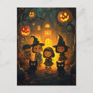 Cute Retro Vintage Halloween Kids Trick or Treat Postcard