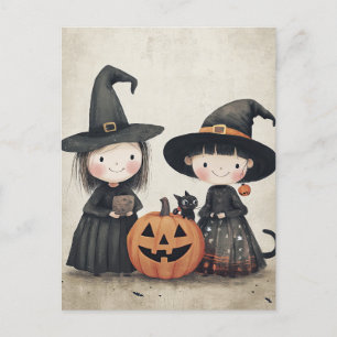 Cute Retro Vintage Halloween Kids Trick or Treat Postcard