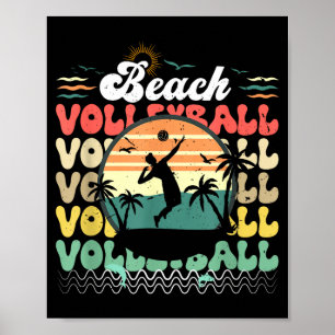 Cute retro vintage hawaii beach volleyball sunset poster
