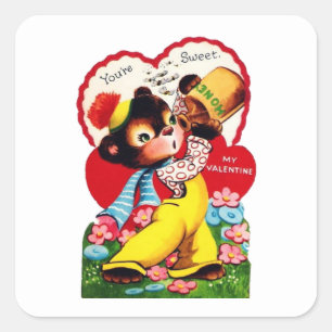 Cute retro vintage Honey bear Square Sticker