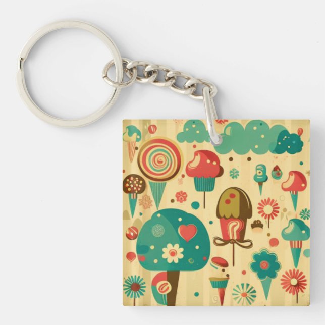 Cute retro vintage ice creams key ring (Front)