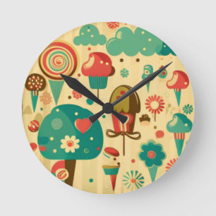 Cute retro vintage ice creams round clock