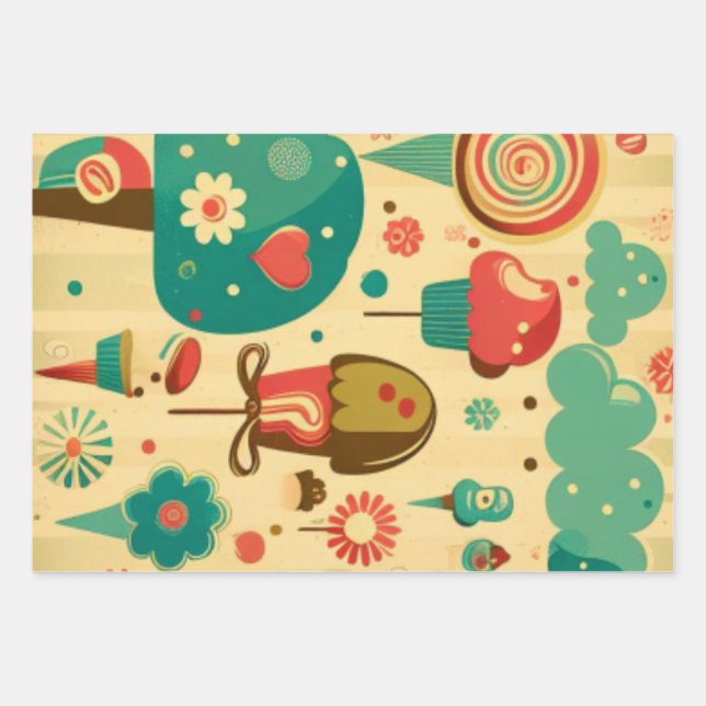 Cute retro vintage ice creams wrapping paper sheet (Front)