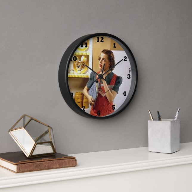 Cute retro vintage kitchen lady  clock (Office)