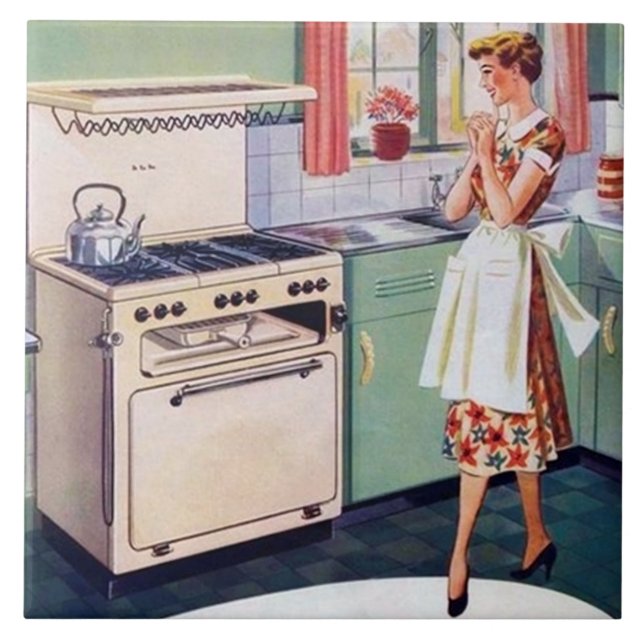 cute retro vintage kitchen lady tile (Front)