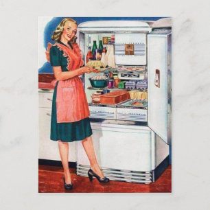 Cute retro vintage lady kitchen postcard