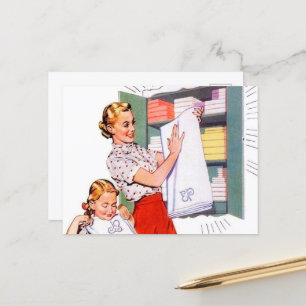 cute retro vintage laundry  postcard