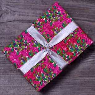 Cute retro vintage leaves holidays hot pink wrapping paper