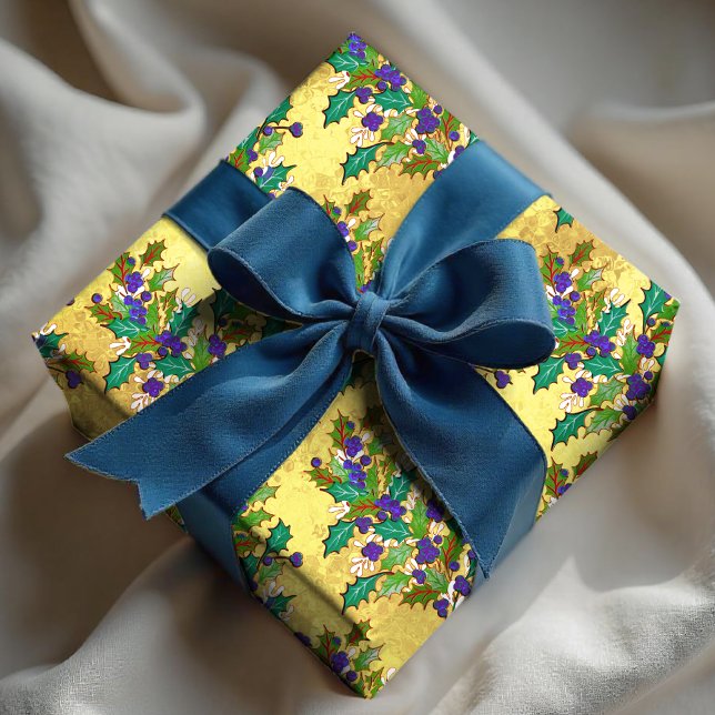 Cute retro vintage leaves holidays yellow  wrapping paper (Creator Uploaded)